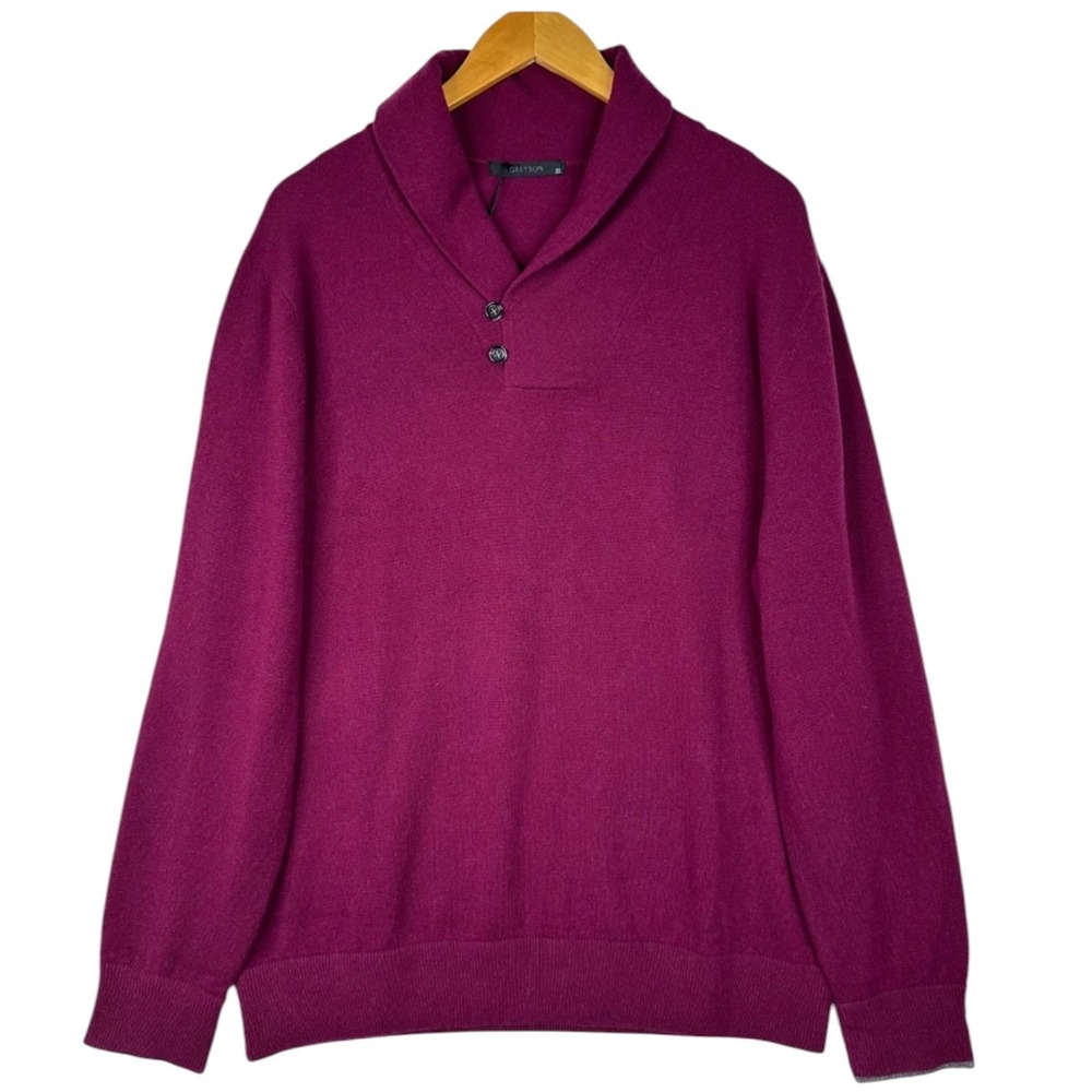Greyson Mens XL 100% Cashmere Sweater Hawkeye Shawl Collar Henley Golf NWT